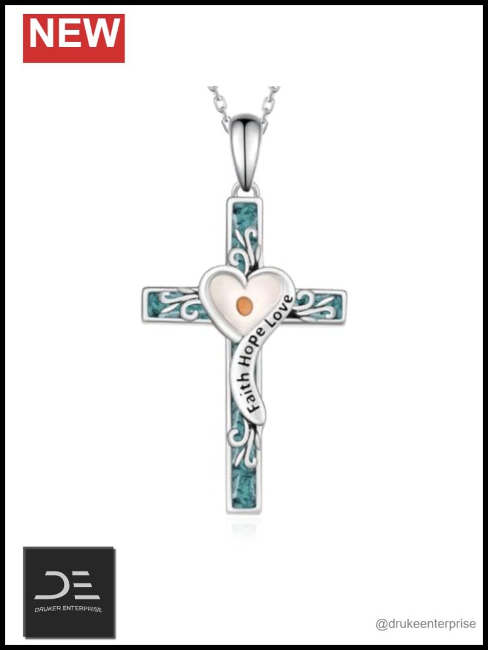 Faith Turquoise Cross Pendant Necklace 925 Sterling Silver Christian Jewelry